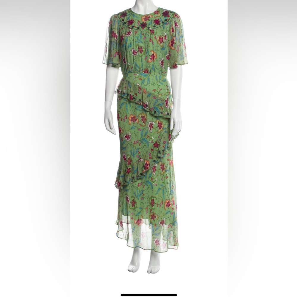 Saloni Vida- green silk ruffled dress